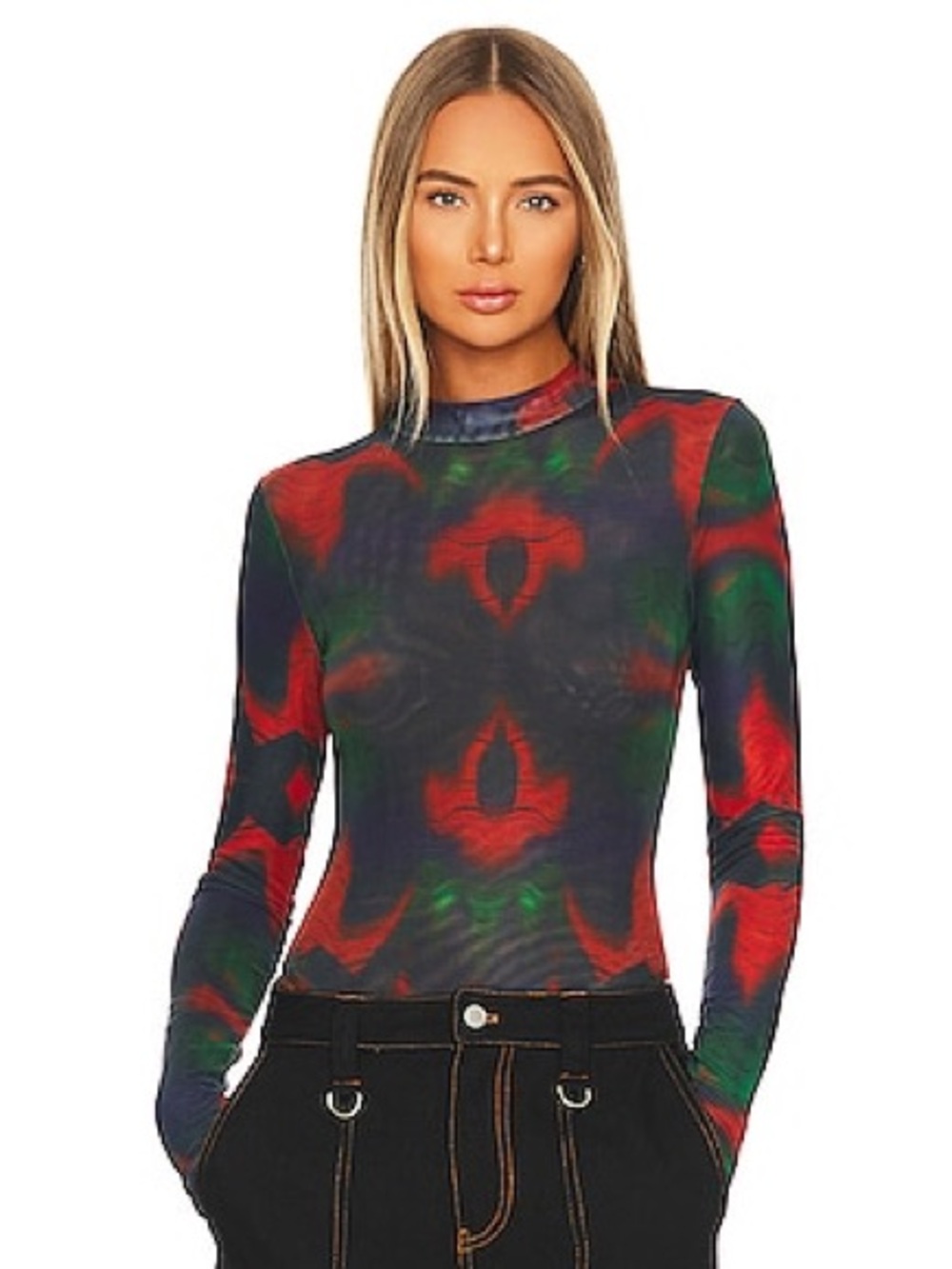 Long Sleeve Mock Neck Women's Top in Multi-Color
